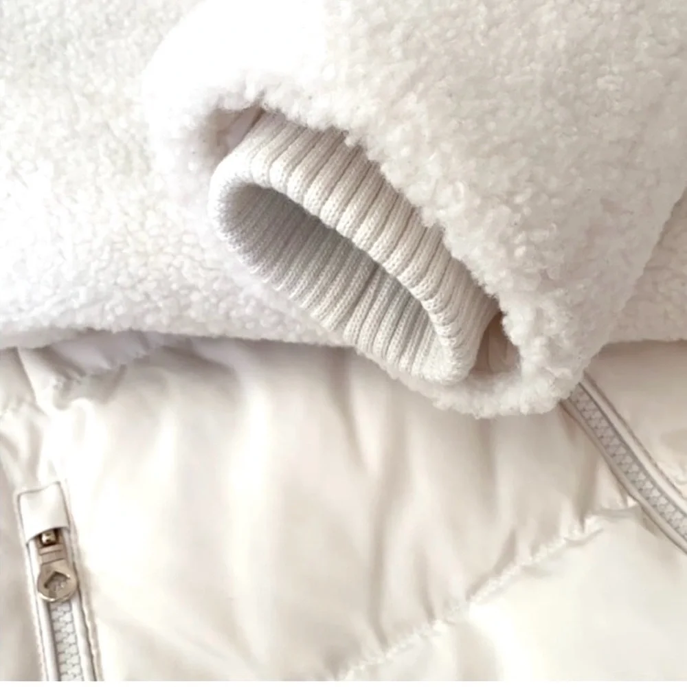 KATE SPADE Mixed Media Sherpa and Down Coat, French Cream